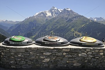 Waste bins and Mont Pourri Alps France