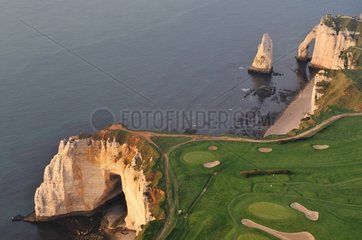 Aerial view of the cliffs of Etretat France