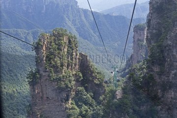 Cable car to reach the summit of Tianzi Mountains - China