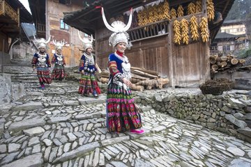 Long Skirt Miao women in traditional dress - Guizhou China