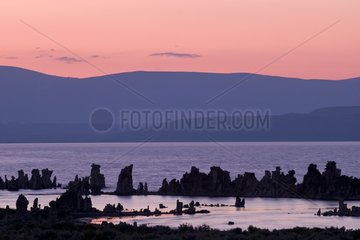 Mono Lake at dawn and emerged tufa towers USA