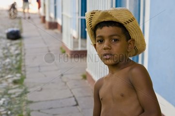 Portrait of a young boy with hat at Trinidad Cuba