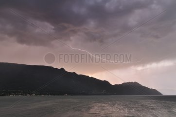 Vesper storm and lightning on Lake Bourget France