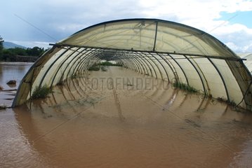 Flooding of a greenhouse in spring in the Var France
