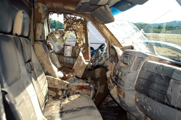 Interior devastated a vehicle after a flood France