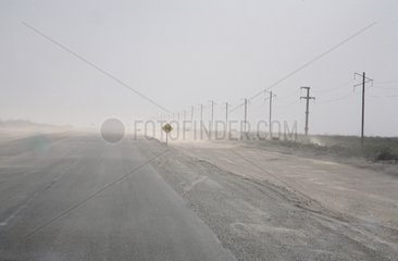 Dust storm on a road in Patagonia Argentina