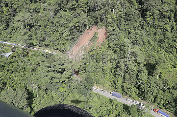 PERU-YURIMAGUAS-EARTHQUAKE An aerial view shows a landslide caused by a quake in Yurimaguas