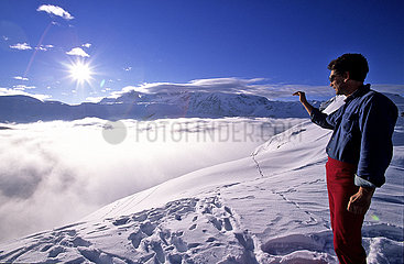 France  Isere (38) L'Alpe d'Huez  Fabrice André au sommet du col de Sarenne