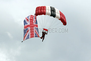 Epsom  Parachutist with the Union Jack in the air