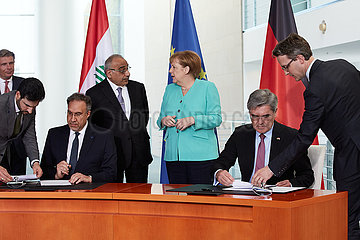 Berlin  Deutschland - Luay Al-Khateeb  Adel Abdul-Mahdi  Angela Merkel und Joe Kaeser.