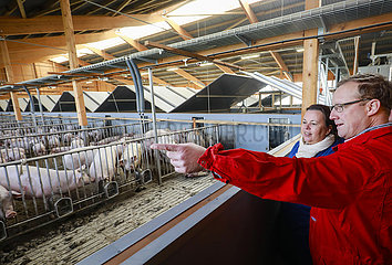Ministerin Heinen-Esser besichtigt einen modernen Tierwohl Maststall  Ense  Nordrhein-Westfalen  Deutschland
