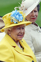 Royal Ascot  Portrait of HRH Queen Elizabeth the Second and Princess Anne