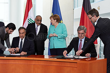 Berlin  Deutschland - Luay Al-Khateeb  Adel Abdul-Mahdi  Angela Merkel und Joe Kaeser.