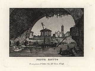 View of the broken Ponte Rotto  Pons Aemilius  Rome  1849.