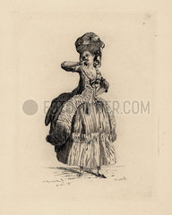 Fashionable woman in pouf hairstyle  era of Marie Antoinette.