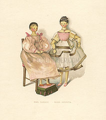 Dolls representing Eugenie Dahaly and ballerina Mlle. Augusta.