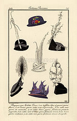 Seven hats designed by French milliner Arlette Carus.