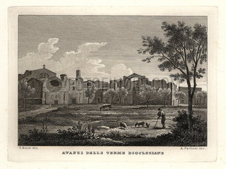 Ruins of the Baths of Diocletian  Avanzi delle Terme Diocleziane  Rome  1830.