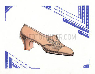 Woman's brogue shoe design in brown leather  1930.