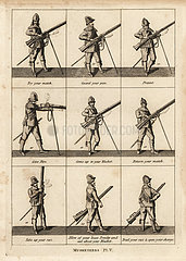 Military exercises of musketeers.