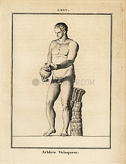 Statue of a naked victorios athlete with vase.