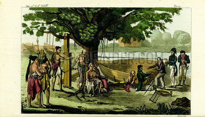 French officers at a boatyard near Kupang  Timor  19th century.