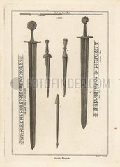 Saxon swords  daggers and crossbow bolt.