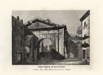 View of the ruins of the Portico of Octavian  Porticus Octaviae  Rome  1849.