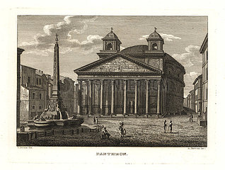 View of the Pantheon and the Fontana del Pantheon  Rome  1830.