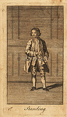 Young man standing in a panelled room  18th century.