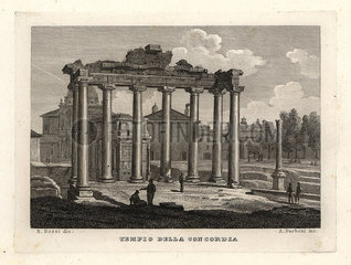 View of the Temple of Concord  Tempio della Concordia  Rome  1830.