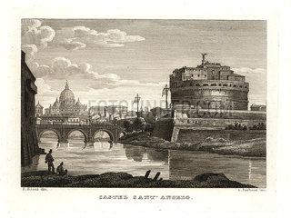 View of the Mausoleum of Hadrian or the Castel Sant'Angelo  Rome  1830.