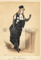 Woman in costume as a lawyer from the comedy Le Divorce.