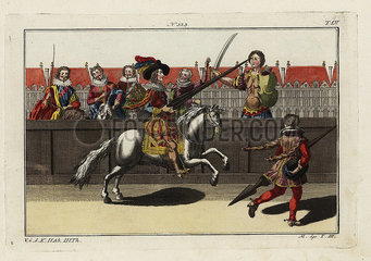 Jousting at a quintain or pavo.