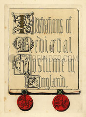 Title page with illuminated lettering and red wax seals.