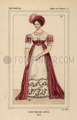 French woman in court costume  reign of King Charles X  1825.
