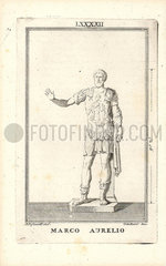 Statue of Roman Emperor Marcus Aurelius in military armour.