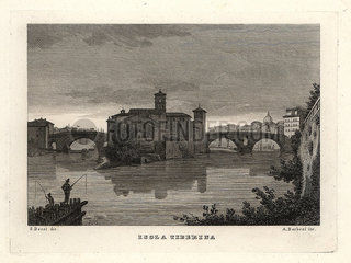 View of the Tiber Island  Isola Tiberina  Rome  1830.