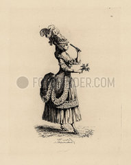 Fashionable woman with rose and fan  era of Marie Antoinette.
