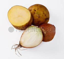 Cross section potato and onion on white background 10077014