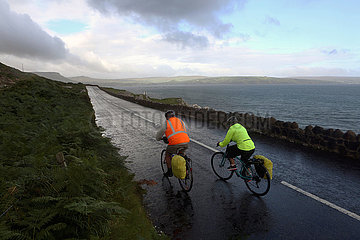 bikers at the antrim coast road  northern ireland