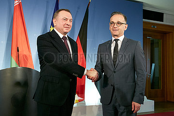 Berlin  Deutschland - Wladimir Makej und Heiko Maas  Aussenminister von Weissrussland und Deutschland bei einer Pressekonferenz.