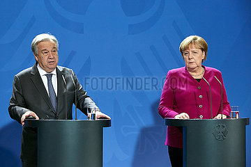 Berlin  Deutschland - UN-Generalsekretaer Antonio Guterres und Bundeskanzlerin Angela Merkel.
