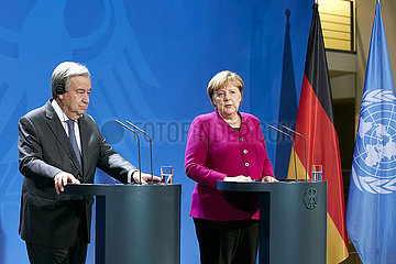 Berlin  Deutschland - UN-Generalsekretaer Antonio Guterres und Bundeskanzlerin Angela Merkel.