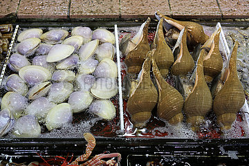 Hong Kong  China  Muscheln und Schnecken in Wasserbassins auf dem Fischmarkt in Lei Yue Mun