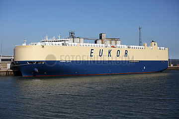 Southampton  Grossbritannien  Frachtschiff Morning Peace der Reederei EUKOR Car Carriers im Hafen