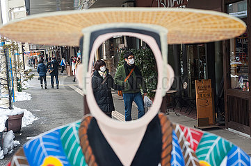 Takayama  Japan  Ein Aufsteller mit Gesichtsausschnitt fuer Touristenfotos