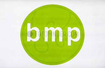 bmp greengas  Logo am Messestand auf der Messe E-world energy & water  Essen  Nordrhein-Westfalen  Deutschland  Europa