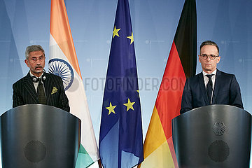 Berlin  Deutschland - Subrahmanyam Jaishankar und Heiko Maas  Aussenminister Indiens und Deutschlands bei einer Pressekonferenz.