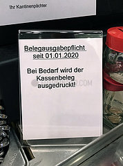 Berlin  Deutschland  Hinweis zur Belegausgabepflicht im Kassenbereich einer Kantine